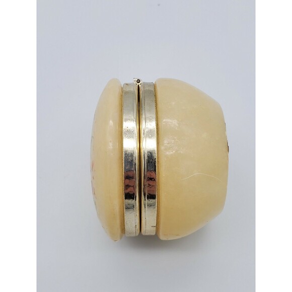 Vintage Firenze Alabaster Round Hinged Trinket Dish Floral Made in ITALY - Picture 5 of 12